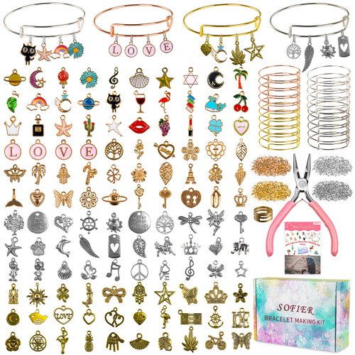 Sofier 542pcs Bangle Bracelet Making Kit DIY Jewelry Making Kit and Supplies Expandable Charm Bracelets Pendants Plier Set Toy Art Craft Gift for Girl Teen Women Adult