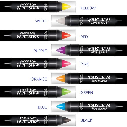 NON-UV Face and Body Paint Sticks - 9 Color Pack - Costume, Halloween and Party Makeup - Safe for all Skin Types - Easy On and Off - 3.9g - by Splashes & Spills