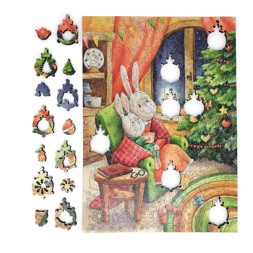 Wooden Jigsаw Puzzle for Adults - Uniquely Shaped Pieces - Made in The USA by FoxSmartBox - 240 Pieces - A Moment Before Christmas