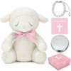 Haull 5 Pcs Baptism Gifts for Girls Include 8.5 Inch Plush Lamb Pray Card with Gift Box Baptism Bracelet with Keepsake Box Dedication Gifts for First Communion Christening Baby Girls Shower Supplies