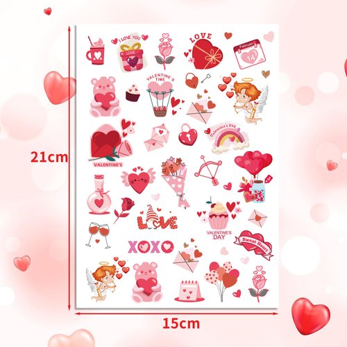 Crazy Night Valentine's Day Temporary Tattoos for Kids Women-102 Styles, Red Heart Love Rose Bouquet Cupid Fake Tattoos Valentines Day Stickers Games Gifts Party Decorations