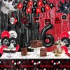 16th Birthday Decorations for Boys and Girls Red Black, Sweet 16 Party Decorations-Happy 16th Birthday Banner Number 16 Balloon Foil Crown Balloon Hanging Swirls Fringe Curtains Tablecloth