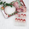 Christmas Press on Nails Short, French Red Glitter Christmas Candy Cane Fake Nails with Design Oval Nails for Women New Year Acrylic False Nail Kits Static Stick on Nails Reusable Full Cover 24Pcs