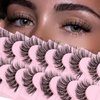Veleasha Russian Strip Lashes Faux Mink Lashes Fluffy Eyelashes 7 Pairs 12-19mm Clear Band False Eyelashes Looks Like Eyelash Extensions D Curl Fake Eyelashes (DT01)