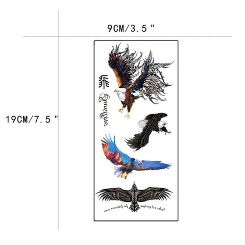 TAFLY Temporary Tattoo Color Eagle Animal Tattoos Stickers Big Men Waterproof Body Arm Tattoos 5 Sheets
