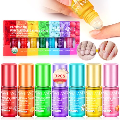 SAVILAND Vitamin E Cuticle Oil Roller: 7PCS Revitalizing Cuticle Oil for Nails 100% Natural Nail Growth Oil Effective Nail Strengthener for Damaged Nail Repair Moisturizing Nail Care Home Travel Sized