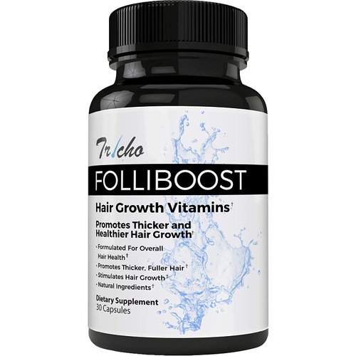 Folliboost Tricho Hair Growth Vitamins - with Biotin, Vitamin C, Zinc, and Vitamin B12-30 Day Supply - Helps Promote Thick, Full Hair Growth - Natural-Based Hair Care Formula - Made in The USA
