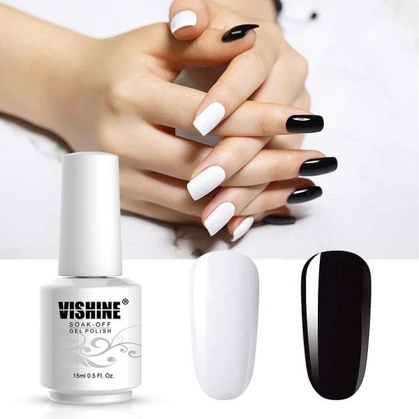 Vishine 2 Colors Nail Gel Polish Set Pure Black White Color Soak Off UV LED Varnish Collection Long Lasting Nail Art 2 Bottle 15ml