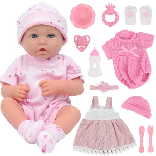 UNICORN ELEMENT 14 Inch Baby Doll with Baby Doll Clothes and Accessories, Reborn Vinyl Body 14” Doll Playsets for Toddlers Baby Doll with Pacifier, Feeding Bottle Etc, Great Gift for Ages 3+