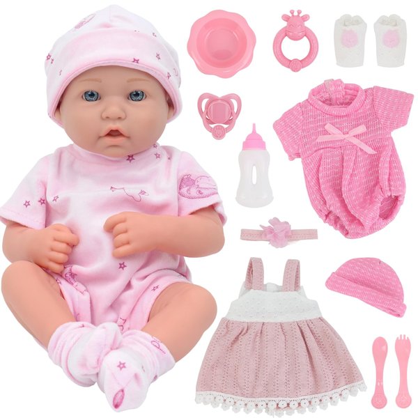UNICORN ELEMENT 14 Inch Baby Doll with Baby Doll Clothes and Accessories, Reborn Vinyl Body 14” Doll Playsets for Toddlers Baby Doll with Pacifier, Feeding Bottle Etc, Great Gift for Ages 3+