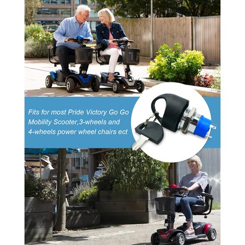 Ignition Starter On Off Switch Lock with Easy Pull Key Fit for Most Pride Victory Go Go Mobility Scooter Electric Scooter 4 Wheels Power Chairs 4 Keys