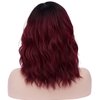 MAGQOO Burgundy Wig Wine Red Wig Side Part Dark Roots Burgundy Wig for Women Short Curly Wavy Dark Red Wigs Ombre Burgundy Synthetic Heat Resistant Wigs
