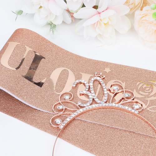 Casoty Rose Gold 30th Birthday Sash and Tiara for Women, 30th Birthday Decorations for Women, 30th Birthday Sash and Tiara Set, 30th Birthday Gifts for Women, Happy 30 Birthday Party Supplies