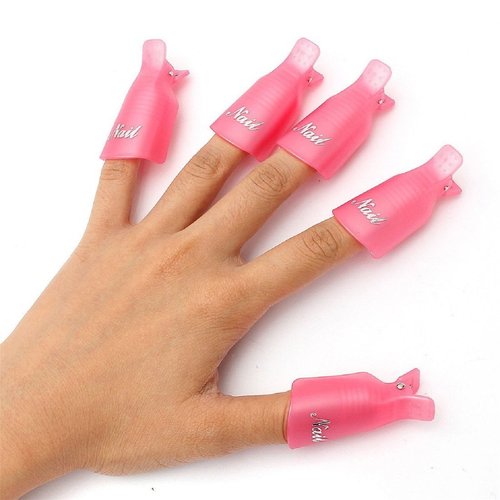 Sannysis 10PC Nail Art Soak Off Cap Clip UV Gel Polish Remover Wrap Tool Plastic (Hot Pink)