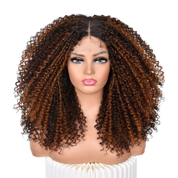 ANNISOUL Curly Lace front Wigs for Black Women Highlight Ombre Curly lace front Wig Synthetic Hair Pre Plucked 13x4x1HD Long Glueless Curly Afro Wig Black and Brown Synthetic Lace Frontal Wig