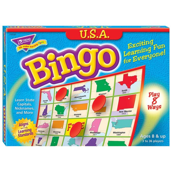 Trend Enterprises: U.S.A. Bingo Game, Exciting Way for Everyone to Learn, Play 8 Different Ways, Learn State Capitals, Nicknames & More, Great for Classrooms and at Home, 2 to 36 Players, for Ages 8+