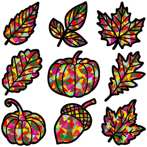 ceiba tree Fall Leaves Suncatcher Crafts Kit Autumn Pumpkin Acorn DIY Window Stained Glass Art Kit with Tissue Paper for Kids