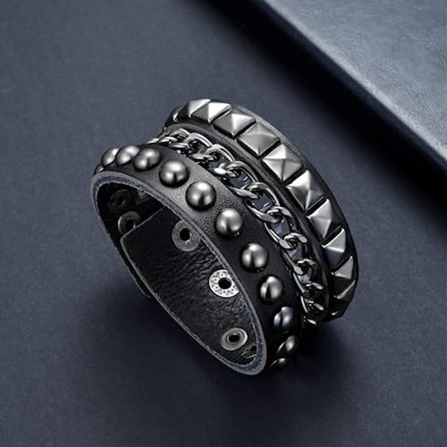 TURTLEDOVE Punk Leather Cuff Bracelet - Goth Leather Wristband with Metal Studded - 81s Punk Rock Accessories for Men Women
