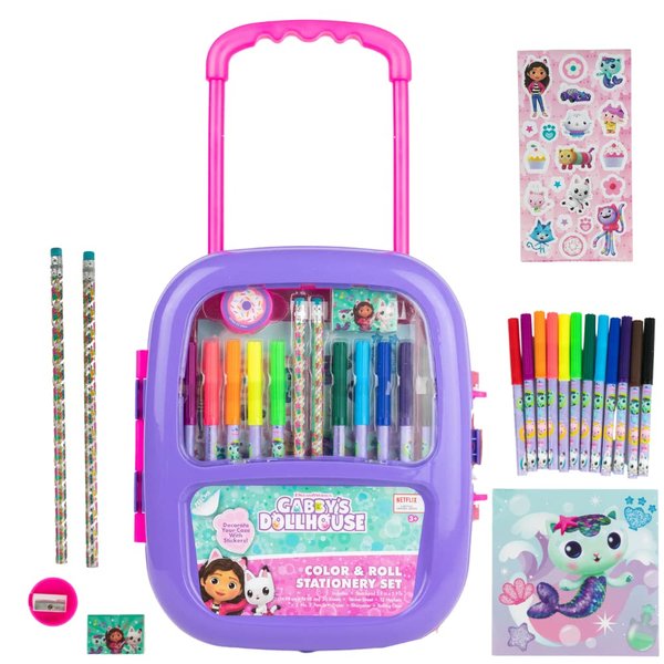 Innovative Designs Gabby’s Dollhouse Color and Roll Activity Set with Carrying Case, Stickers, & Art Supplies