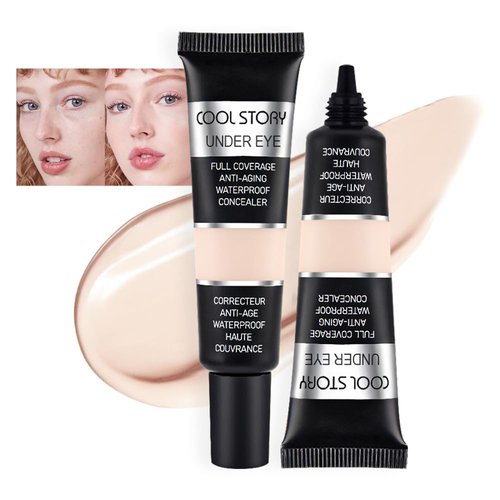 Kaely 2Pcs under Eye Concealer Full Coverage,Waterproof Concealer for Dark Circles,Puffiness,Redness,Cream Foundation Eye Brightener,Color corrector de ojeras,Anti Aging,Natural Matte Finish,light C