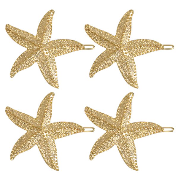 AUEAR, 4 Pack Starfish Hair Clips Bridal Hairpin Metal Hair Pins Sea Star Hair Clip Pretty Beach Hair Pin for Wedding Women Barrettes Styling Hair Mermaid Accessories Valentine's