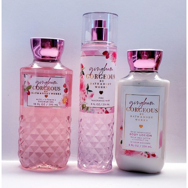 Bath & Body Works Gingham Gorgeous Trio Gift Set - Fragrance Mist - Body Lotion - Shower Gel - Full Size