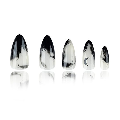 Press On Nails Short Almond OFDNE Black Fake Nails With Moon Designs False Nails Gradient Glossy Glue On Nails Stick On Nails Artificial Nails For Women Girls 24 Pcs