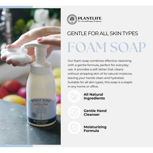 Plantlife Lavender Foam Soap - Gentle, Moisturizing, Plant-based Foam Soap - Ideal for use as a Hand & Body wash, Shaving Cream, and Foaming Fun for Kids - Made in California 8.5 oz
