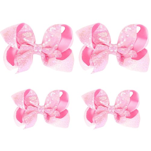 Sequin Hair Bows, 4 PCS Sparkly Glitter Bows with Alligator Hair Clip Hair Barrettes for Little G...