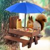 Squirrel Feeder Picnic Table with Umbrella, Wooden Squirrel Feeders for Outside with Corn Cobs, Cute Chipmunk Feeder with Solid Structure for Squirrel Gift (Blue)