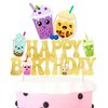 Bubble Birthday Party Cake Topper Bubble Milk Tea Gold Glitter Happy Birthday Cake Topper Funny Boba Tea Birthday Decoration for Bubble Theme Party Pearl Milk Tea Party Baby Shower Supplies