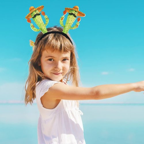 Hawaiian Party Headband Cactus Hair Hoop Green Head Boppers Headwear Tropical Party Decorations Aloha Luau Party Decor Cartoon Hair Supplies Summer Beach Pool Hair Accessories for Adult Kids1PCS