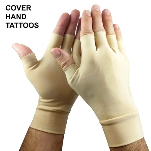 Light Skin Tone Tattoo Cover Up Fingerless Gloves - Hide Hand Tattoos at Work (sold as a pair) (Medium)