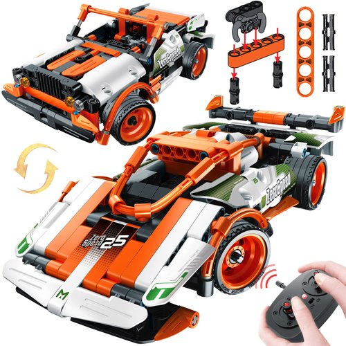 IQKidz STEM Remote Control Building Kit for Boys 6 7 8-12 - 2 in 1 Convertible Race Car, Gift for Kids Girls, RC Racer Toy Engineering Construction Set