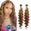 Honey Blonde Deep Wave Bundle Highlight Human Hair Bundle 8A Brazilian Virgin Brown Deep Wave 2 Bundles 12 12 Inch Double Weft Color P4/27 Deep Wave Bundle Human Hair Extensions