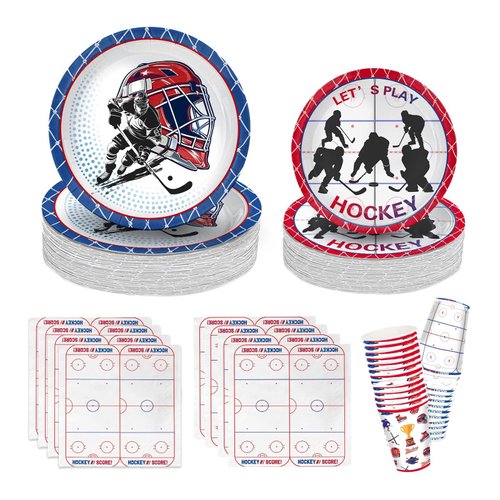 104 PCS Hockey Party Table Supplies Kit Serve 26, Includes Dinner Plates, Dessert Plates, Napkins, Cups for Ice Hockey Birthday Party Sport Events Decorations Favors