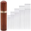 25Pieces Hand Sewing Big Eye Needles Sharp Needle，with Solid Wood Needle Case for