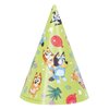 Unique Multicolor Bluey Party Hats - 8 Count | Vibrant Paper Hats with Unique Bluey Designs - Perfect for Kids' Birthdays & Celebrations, One Size Fits Most