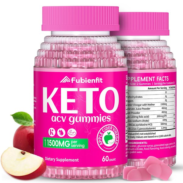 (2 Pack) Keto ACV Gummies Advanced Formula 1500MG Keto Gummies Apple Cider Vinegar Formulated with Pomegranate Beet Juice Powder B12 Vegan Non GMO 120 Gummys