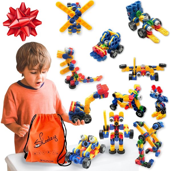Skoolzy Klikio STEM 9 in 1 Construction Building Engineering Toys 196 Piece Kit - Versatile Building Toys & STEM Bin Games for Ages 7+ Includes Bag & Activity Guide with Building Designs