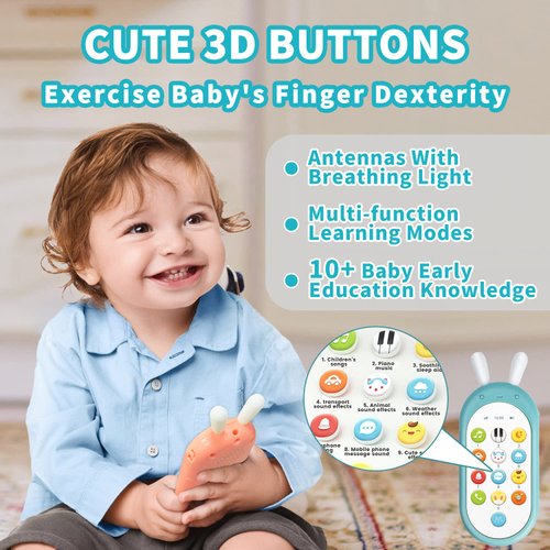 Richgv Baby Toys for 1 Year Old Boys Girls, Baby Cell Phone Toy Sensory Learning Toys with 12 Functions, Baby Toys 6 to 12 Months Multi Sound Effects with Light Teething Toys for Babies Infants Gift