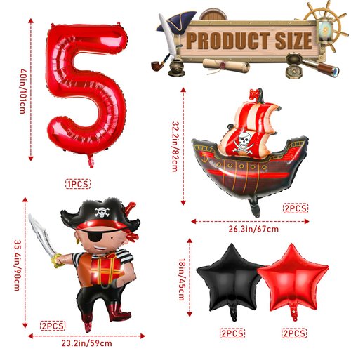 Pirate Ship Balloons Party Decorations, 9Pcs Pirate Balloons Birthday Party Supplies Pirate Balloons Party Decorations for Pirate Theme 5th Birthday Party Supplies