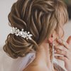 PTORIZNY Crystal Wedding Hair Comb Silver Rhinestone Side Hair Combs Bride Leaf Headpiece Handmade Diamond Hairpiece Bridal Hair Accessories for Women
