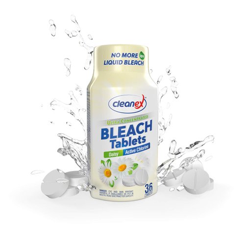 Cleanex Bleach Tablets, New Advanced Formula Ultra Concentrated Water-Soluble Bleach Tablets for Laundry and Multipurpose Cleaning 36 Tablets No Phosphate NO More Liquid Bleach! (Daisy)