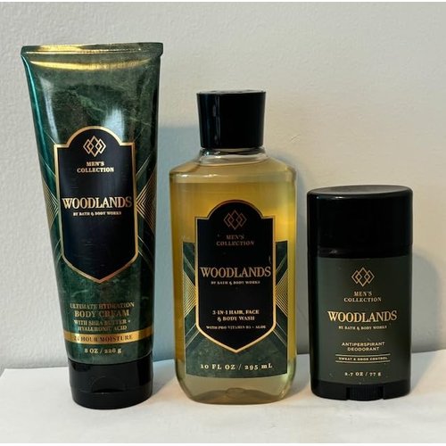 Woodlands Men's Collection Trio Gift Set - Body Cream, 3 in 1 Hair, Face & Body Wash, and Antiperspirant Deodorant (Packaging may vary)