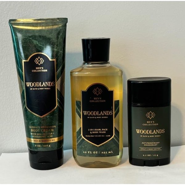 Woodlands Men's Collection Trio Gift Set - Body Cream, 3 in 1 Hair, Face & Body Wash, and Antiperspirant Deodorant (Packaging may vary)