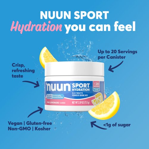 Nuun Sport Electrolyte Powder Canister - Pink Lemonade, 5 Essential Electrolytes for Hydration, Drink Mix with 15mg Magnesium, 1g Sugar, Non-GMO, Vegan, Up to 20 Servings