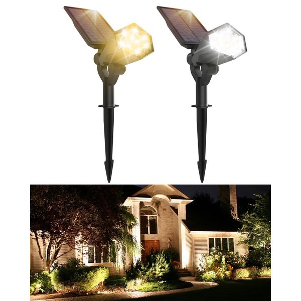 SUPERDANNY Solar Spot Lights Outdoor, 180° Adjustable Solar Lights for Outside Garden, 4 Modes 3000K/6000K, IP65 Waterproof, LED Solar Powered Landscape Lighting for Yard, Pathway, 2 Pack