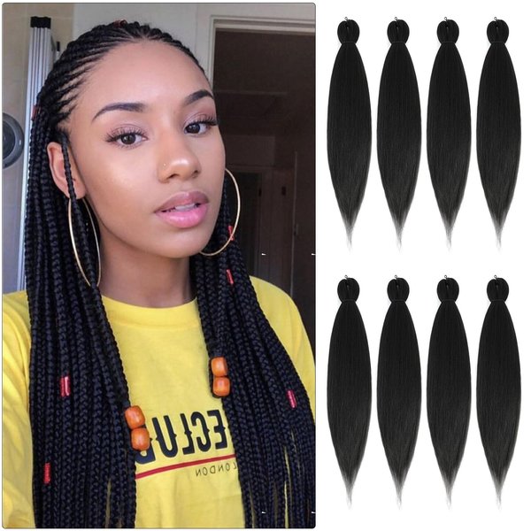 Braiding Hair Pre Stretched Long Pre Stretched Braiding Hair Extensions Braiding Hair Pre Stretched 16 Inch 8 Packs Synthetic Braiding Hair Extensions For Braids (16inch,1B)