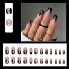 IMSOHOT Matte Square Press on Nails Medium Black Flame French Tips Fake Nails with Rhinestone Designs Full Cover Cool Glue on Nails Nude Squoval Acrylic False Nails 24Pcs